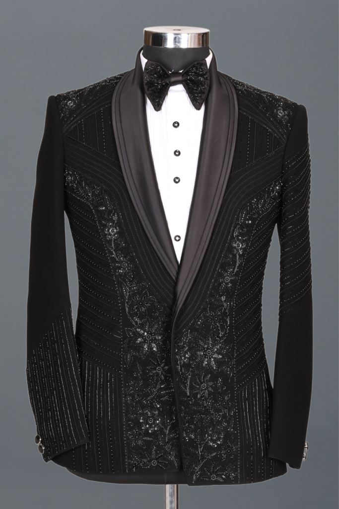 Black Velvet Shimmer Beaded Tuxedo Set