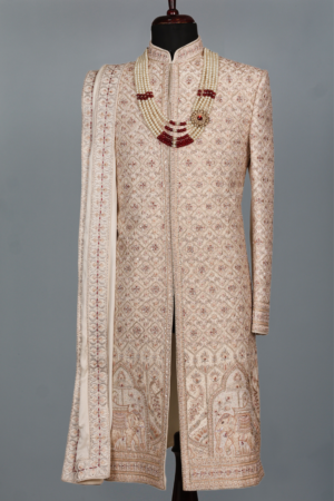 Ivory Maharaja Elephant Embroidered Sherwani Set