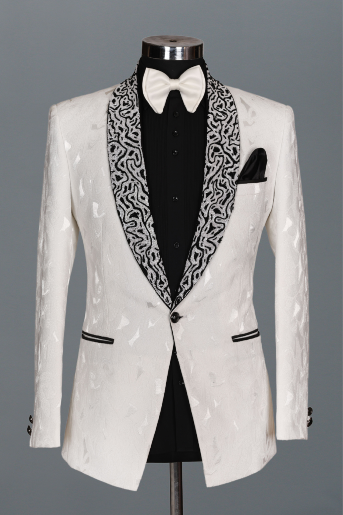 White Regal Contrast Lapel Tuxedo Set
