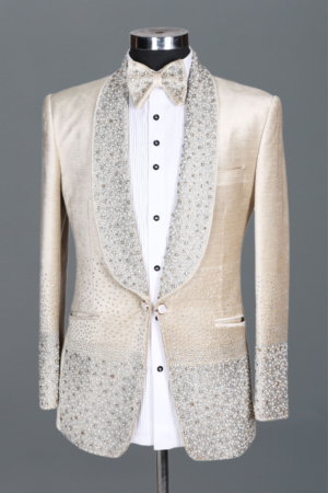 Royal Beige Elephant Motif Indo Western Set